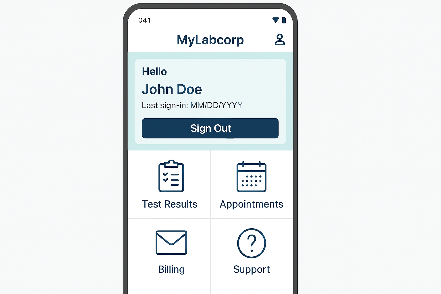 Screenshot of MyLabcorp mobile app interface