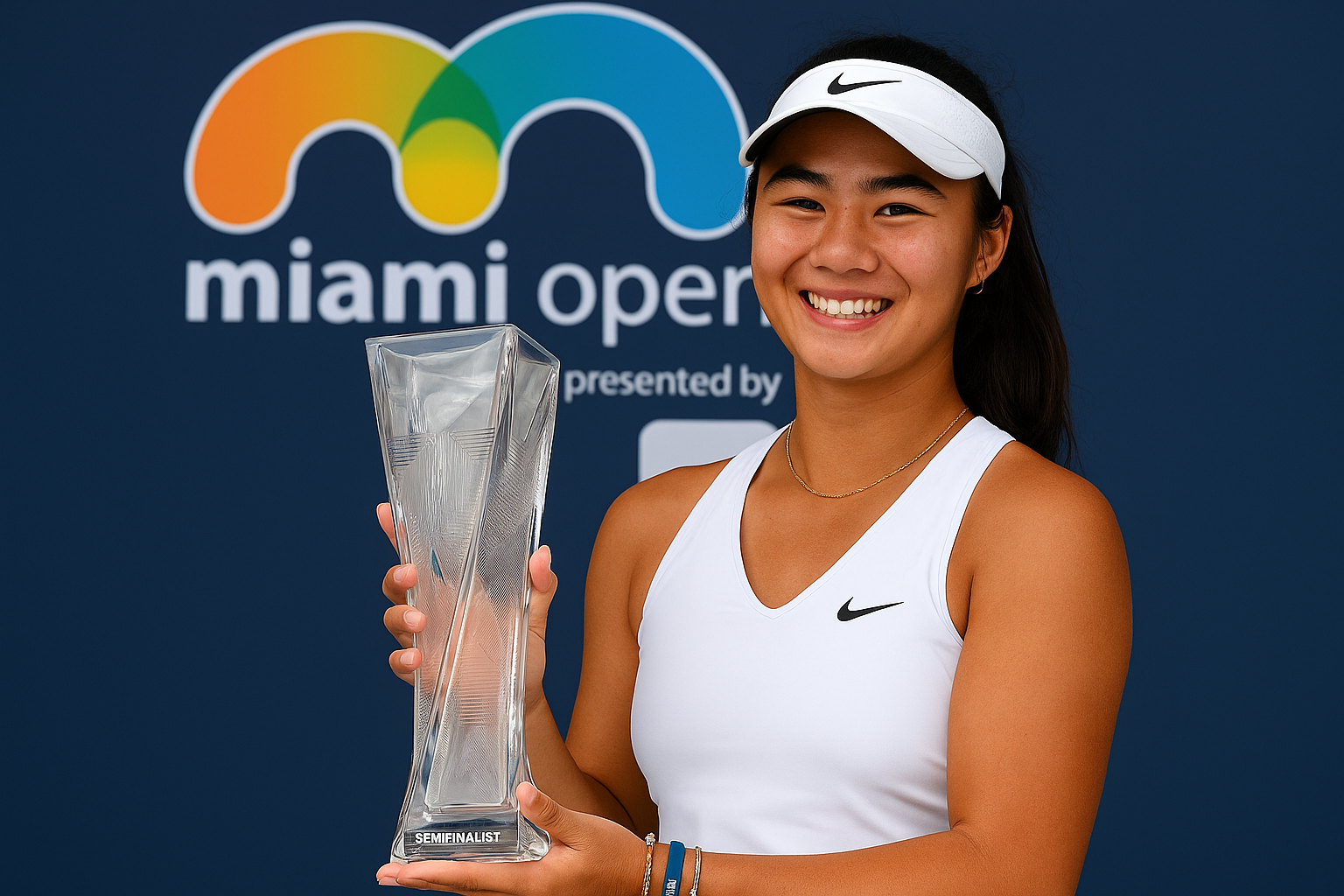 Alex Eala holding the semifinal trophy