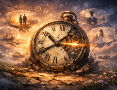 A broken watch starts counting moments that never happened