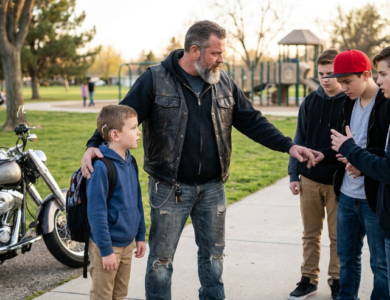 Biker Defends Boy With Hearing Aids From Cruel Bullies