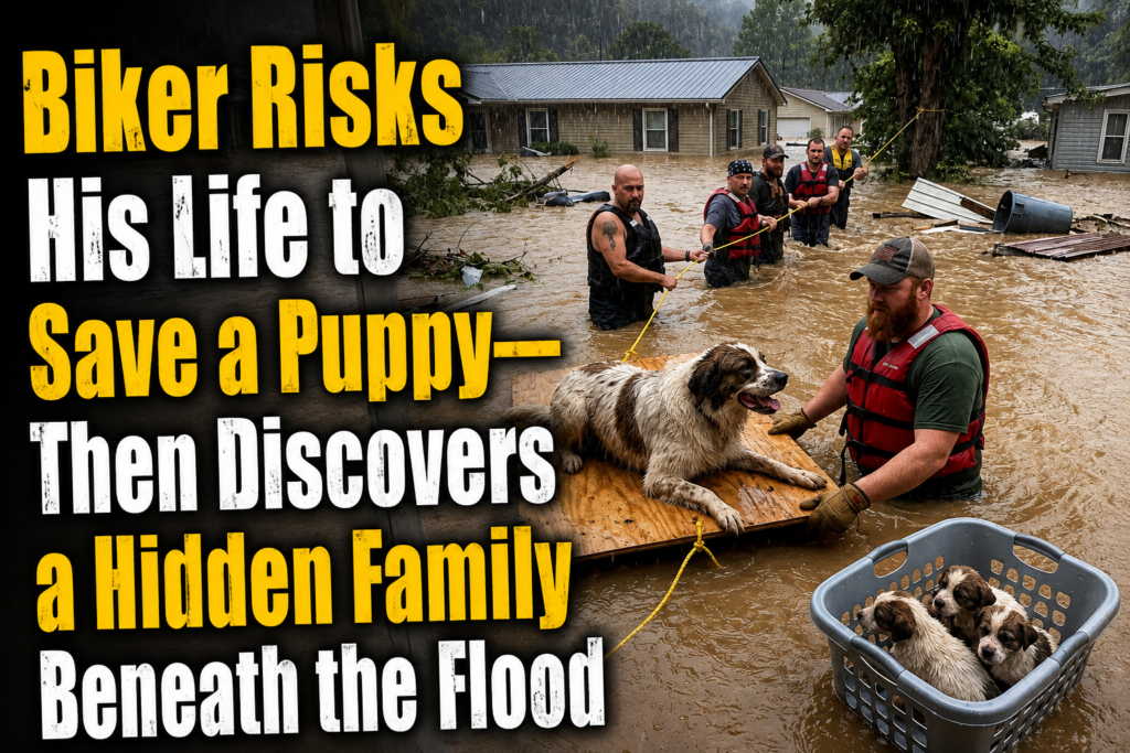 Biker Risks His Life to Save a Puppy—Then Discovers a Hidden Family Beneath the Flood
